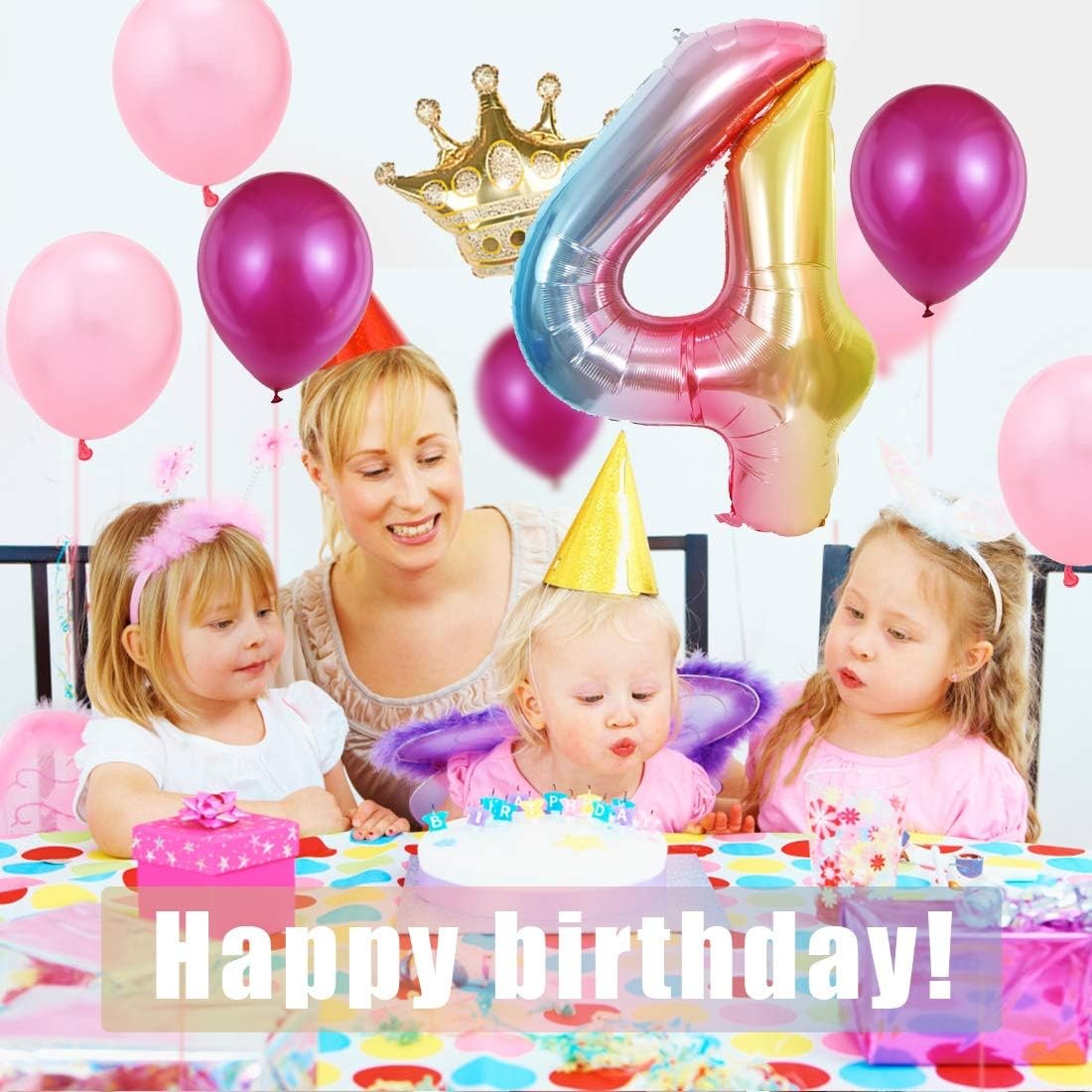 Balon din Folie Metalizata Gradient , Figurina Cifra, Tema Aniversare 100 cm, Ambalaj Individual, Pai inclus, Umflare cu Aer sau Heliu, Multicolor, Cifra 4 [2]