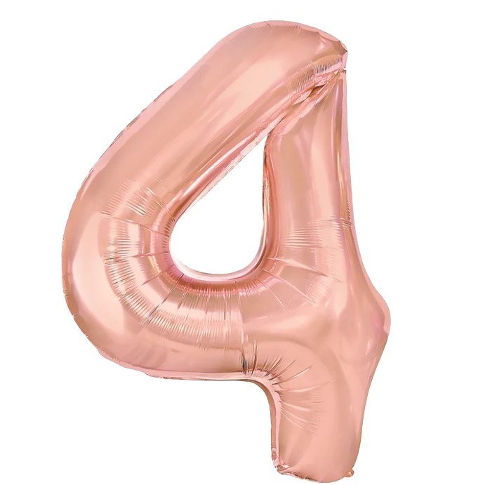 Balon din Folie Metalizata , Figurina Cifra, Tema Aniversare 100 cm, Ambalaj Individual, Pai inclus, Umflare cu Aer sau Heliu, Coral, Rose, Cifra 4 [1]