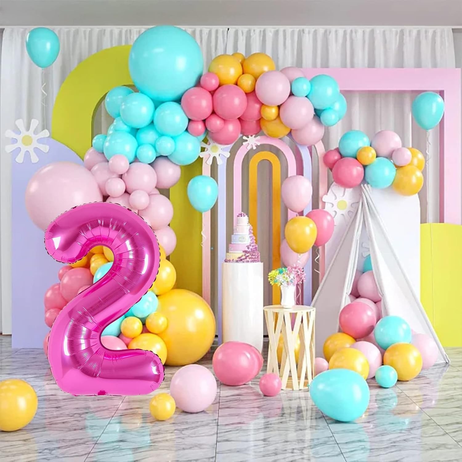 Balon din Folie Metalizata , Figurina Cifra, Tema Aniversare 40 cm, Ambalaj Individual, Pai inclus, Umflare cu Aer sau Heliu, Roz, Cifra 2 [10]