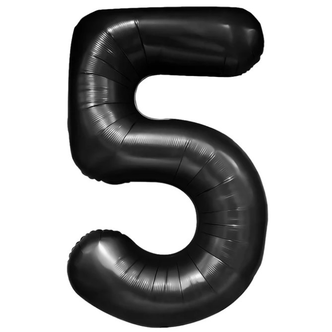 Balon din Folie Metalizata, , Figurina Cifra, Tema Aniversare 80 cm, Ambalaj Individual, Pai inclus, Umflare cu Aer sau Heliu, Negru, Cifra 5 [1]