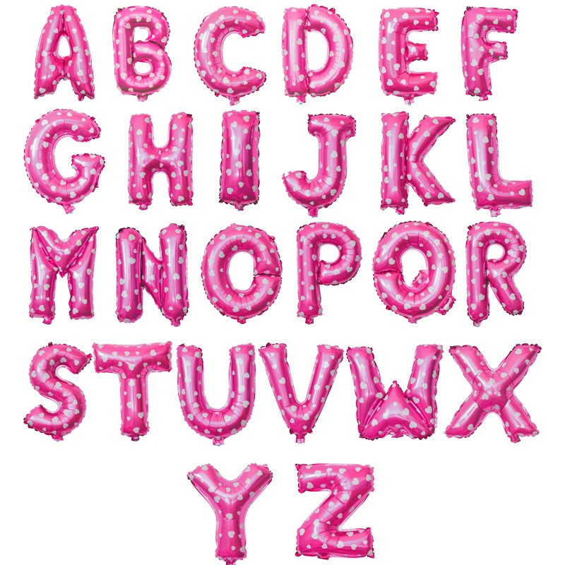 Balon Folie Metalizata Litera B, , 40 cm, Cu Imprimeu Inimioare, Umflati cu Heliu sau Aer, Ambalaj Individual, Pai inclus, Roz [4]