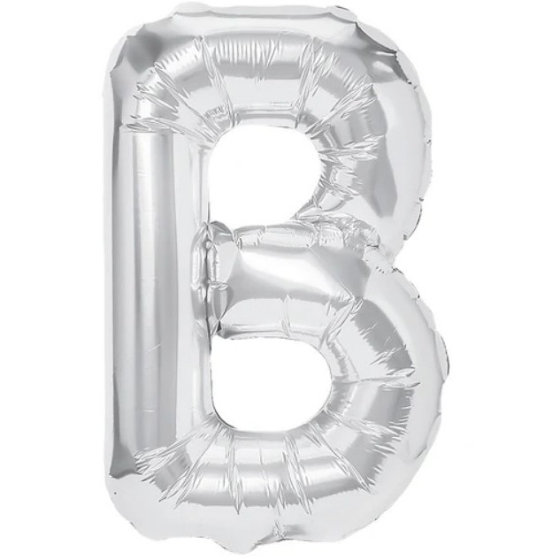 Balon Folie Metalizata Litera B, , 40 cm, Umflati cu Heliu sau Aer, Ambalaj Individual, Pai inclus, Argintiu [1]
