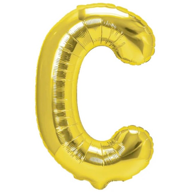 Litere - Balon Folie Metalizata Litera C, , 40 cm, Umflati cu Heliu sau Aer, Ambalaj Individual, Pai inclus, Auriu