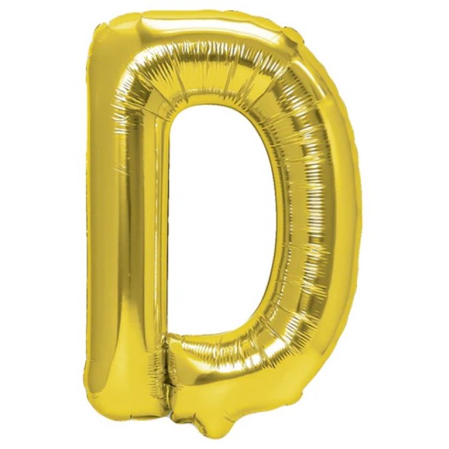Litere - Balon Folie Metalizata Litera D, , 40 cm, Umflati cu Heliu sau Aer, Ambalaj Individual, Pai inclus, Auriu