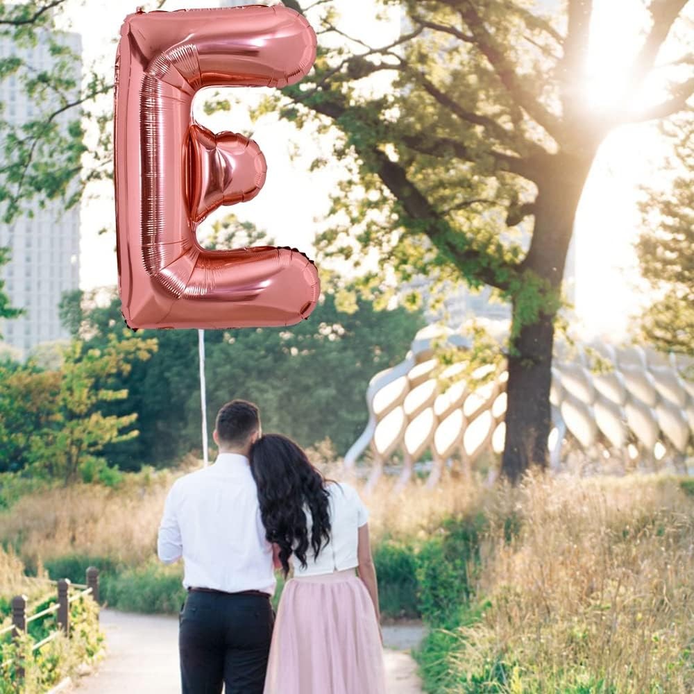 Balon Folie Metalizata Litera E, , 80 cm, Umflati cu Heliu sau Aer, Ambalaj Individual, Pai inclus, Rose Gold [3]