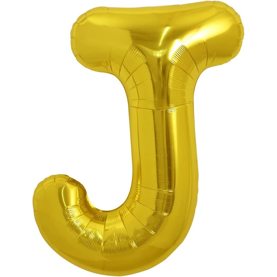 Litere - Balon Folie Metalizata Litera J, , 40 cm, Umflati cu Heliu sau Aer, Ambalaj Individual, Pai inclus, Auriu