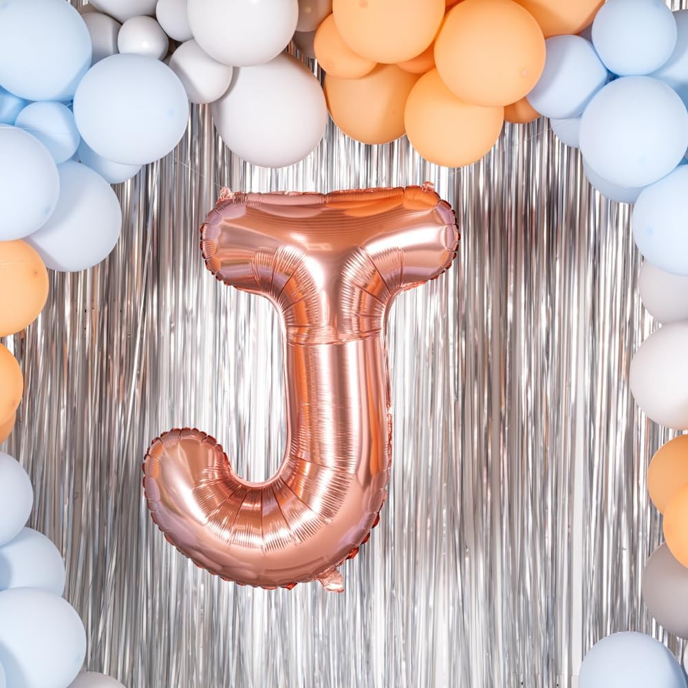 Balon Folie Metalizata Litera J, , 80 cm, Umflati cu Heliu sau Aer, Ambalaj Individual, Pai inclus, Rose Gold [7]