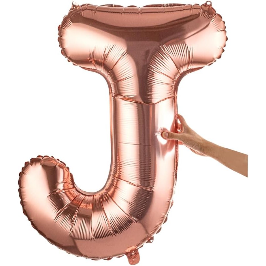 Balon Folie Metalizata Litera J, , 80 cm, Umflati cu Heliu sau Aer, Ambalaj Individual, Pai inclus, Rose Gold [8]