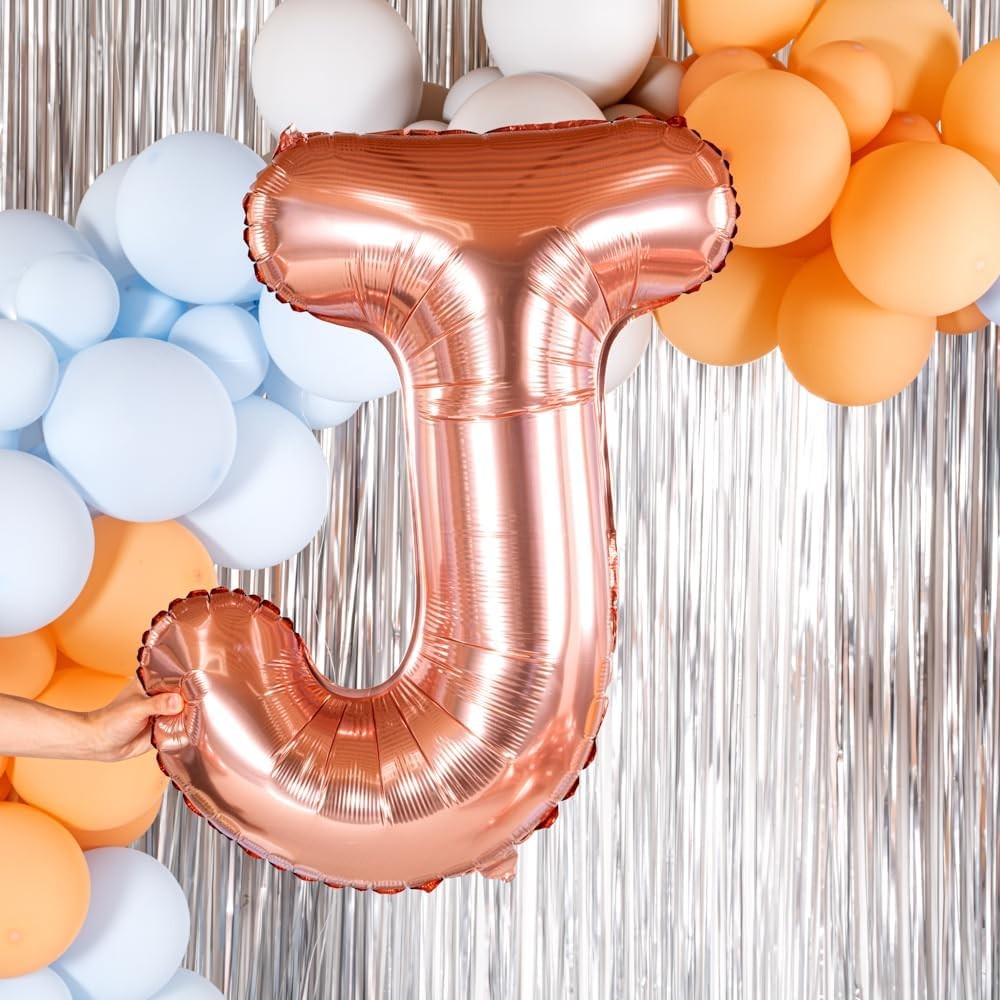 Balon Folie Metalizata Litera J, , 80 cm, Umflati cu Heliu sau Aer, Ambalaj Individual, Pai inclus, Rose Gold [5]