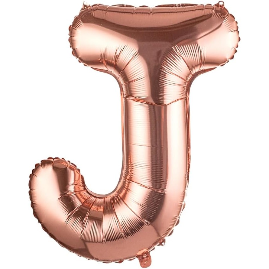 Balon Folie Metalizata Litera J, , 80 cm, Umflati cu Heliu sau Aer, Ambalaj Individual, Pai inclus, Rose Gold [1]