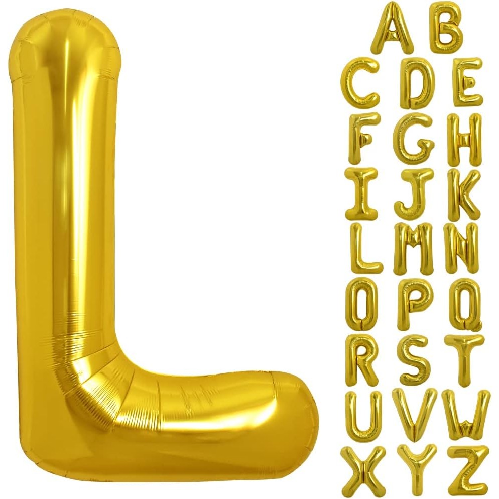 Balon Folie Metalizata Litera L, , 80 cm, Umflati cu Heliu sau Aer, Ambalaj Individual, Pai inclus, Auriu [5]