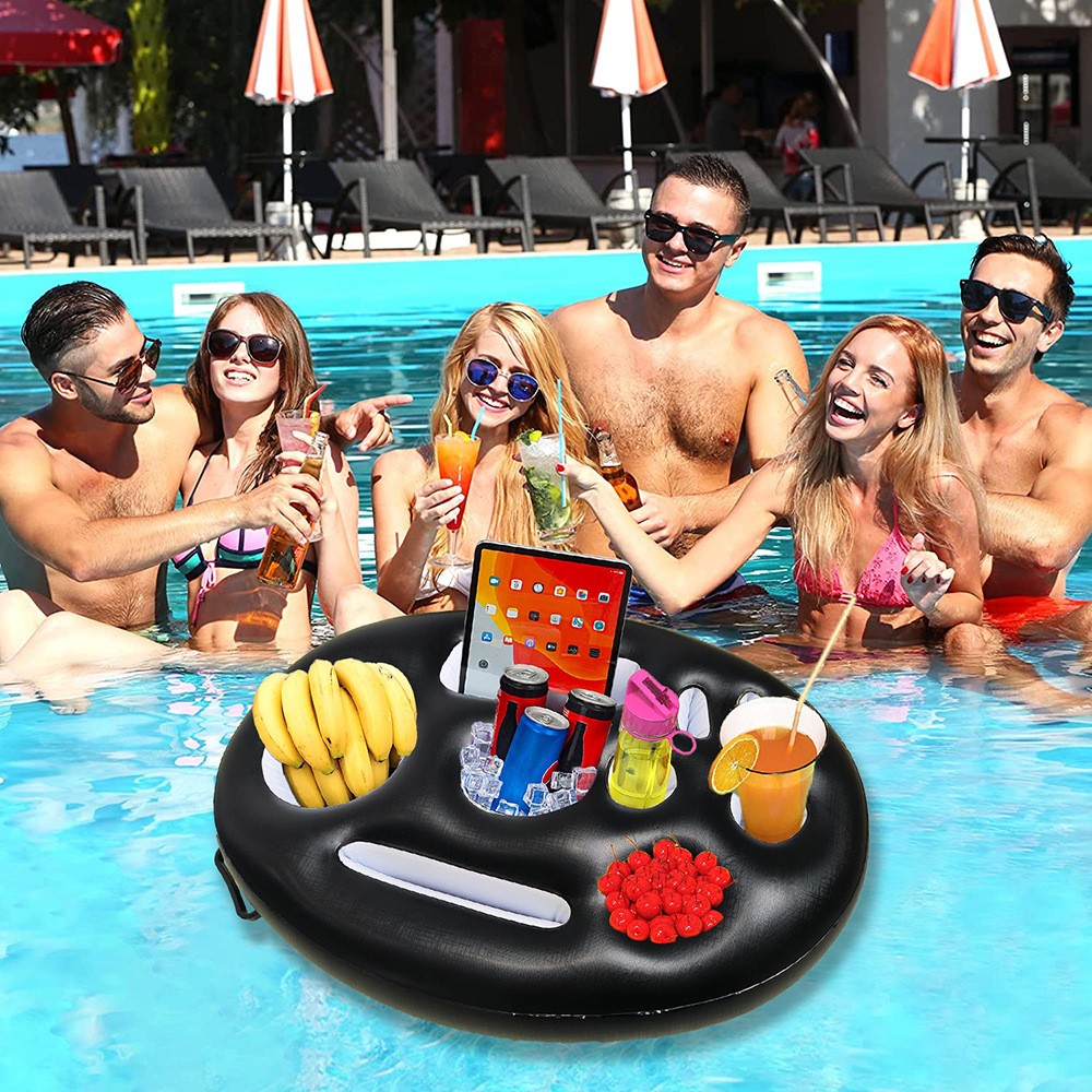 Bar gonflabil/Suport de pahare plutitor, , cu 9 compartimente, pompa inclusa, PVC, Negru, 25x18,5x4 cm [5]