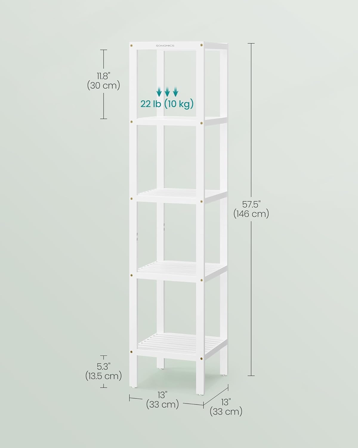 SONGMICS Etajera bambus 5 niveluri, raft multifunctional pentru baie sau bucatarie, 33x33x146 cm, alb [2]