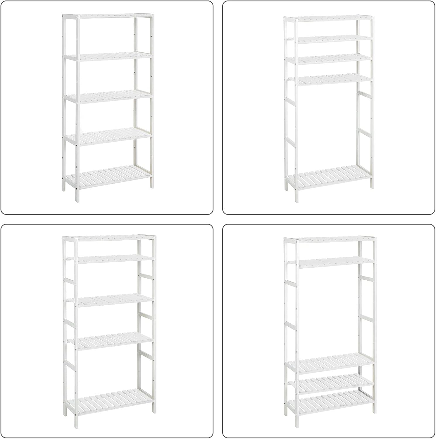 SONGMICS Etajera 5 niveluri, din bambus, pozitii reglabile, multifunctionala pentru bucatarie sau hol, 60x26x130 cm, alb [7]