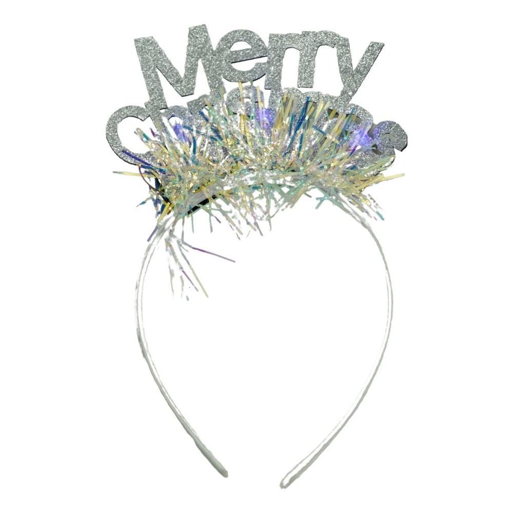 Costume Craciun - Bentita/cerc Mery Cristmas, culoare gri metalic cu beteala, marime standard, 