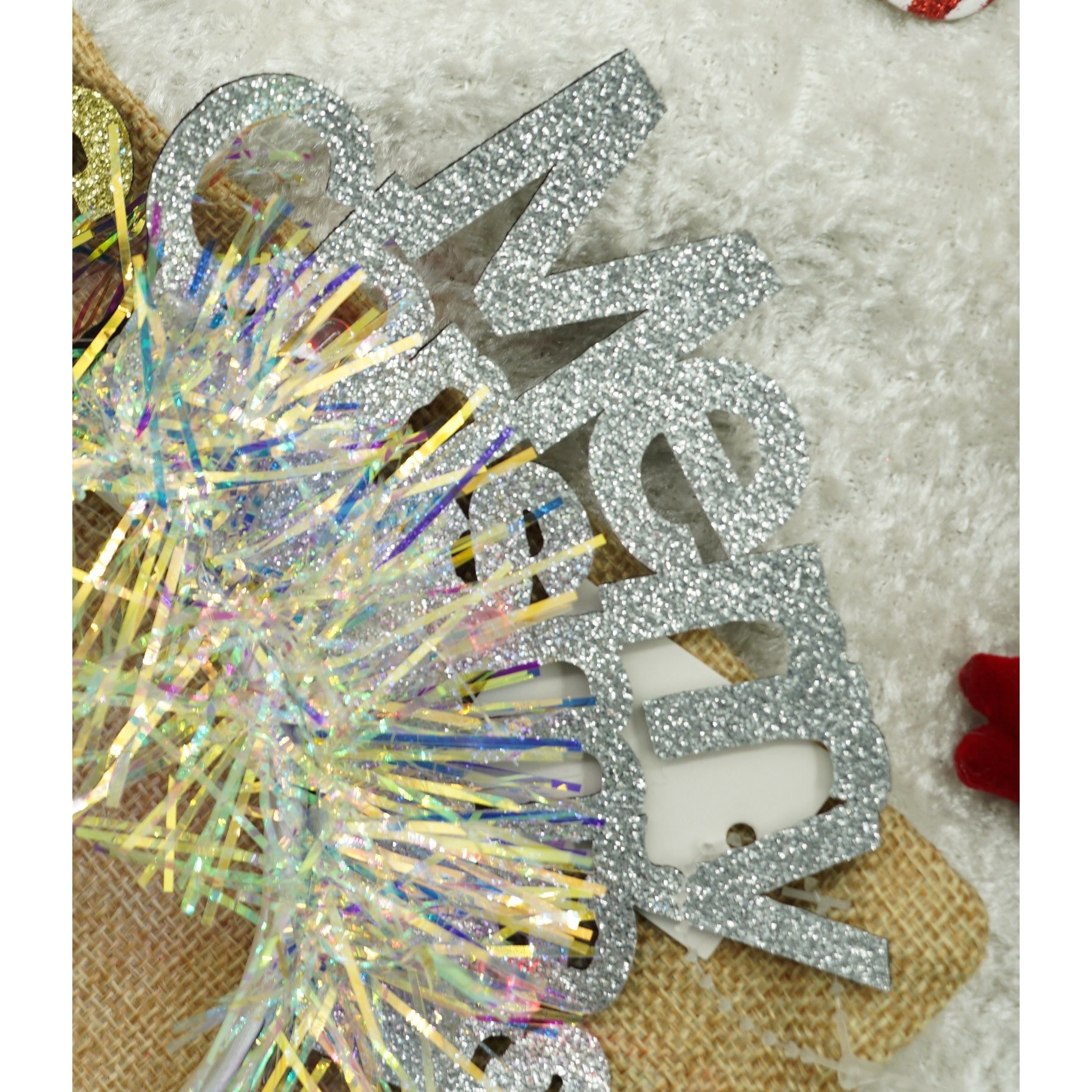 Bentita/cerc Mery Cristmas, culoare gri metalic cu beteala, marime standard,  [5]