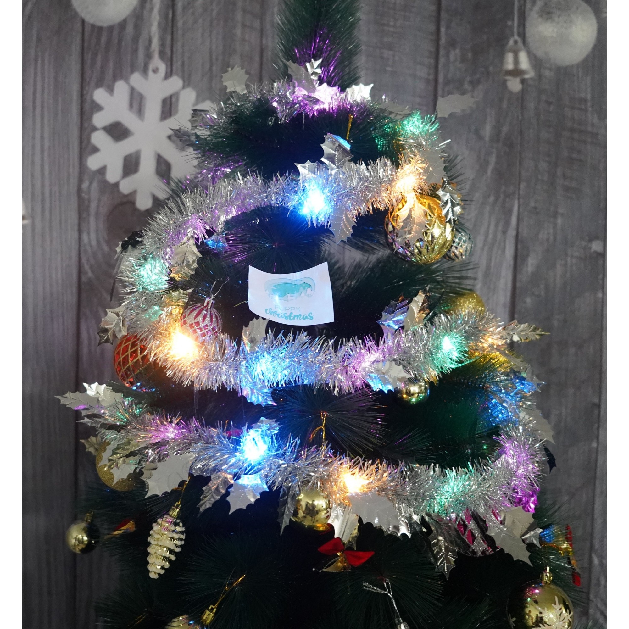 Beteala Craciun cu LED, Argintie, model cu frunze, 2 m x 6 cm, PVC, Sir, Artificiala,  [2]