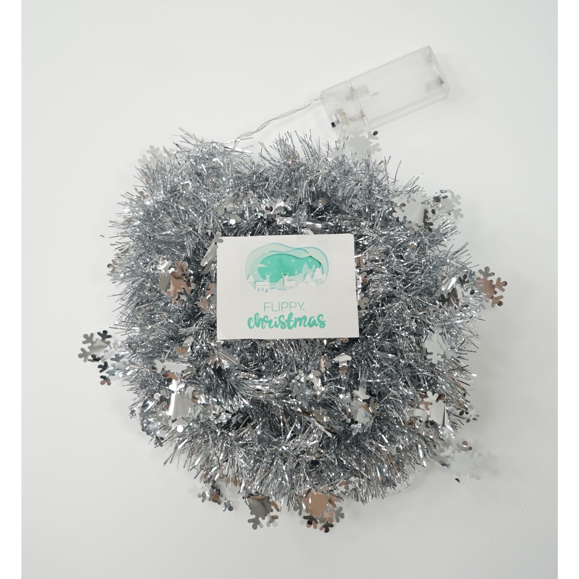 Beteala Craciun cu LED, Argintie, model cu fulgi de nea, 2 m x 5 cm, PVC, Sir, Artificiala,  [6]