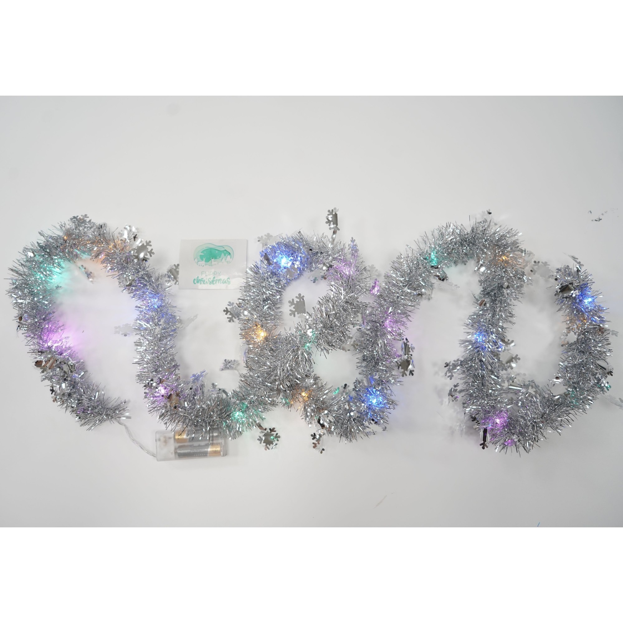 Beteala Craciun cu LED, Argintie, model cu fulgi de nea, 2 m x 5 cm, PVC, Sir, Artificiala,  [5]