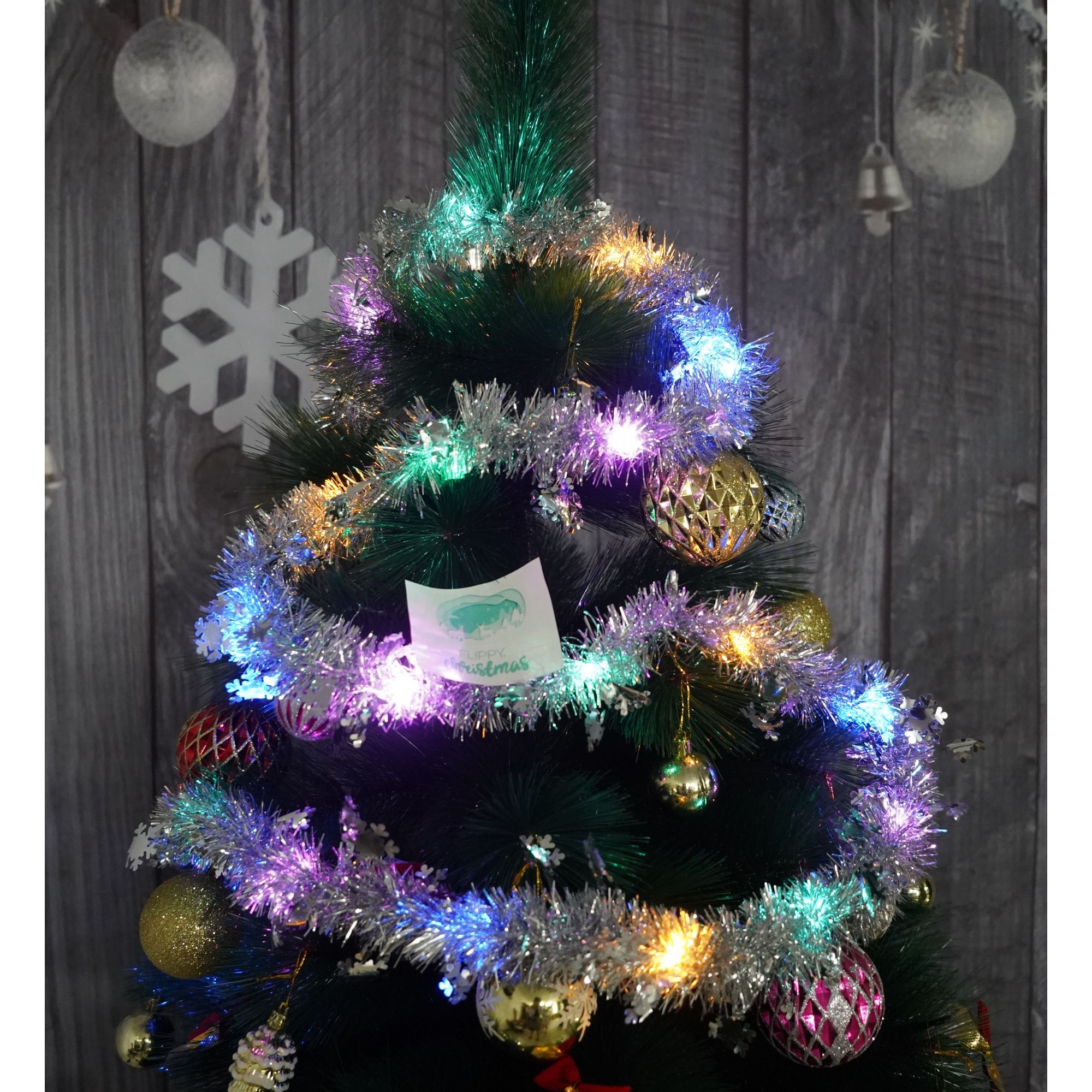 Beteala Craciun cu LED, Argintie, model cu fulgi de nea, 2 m x 5 cm, PVC, Sir, Artificiala,  [2]