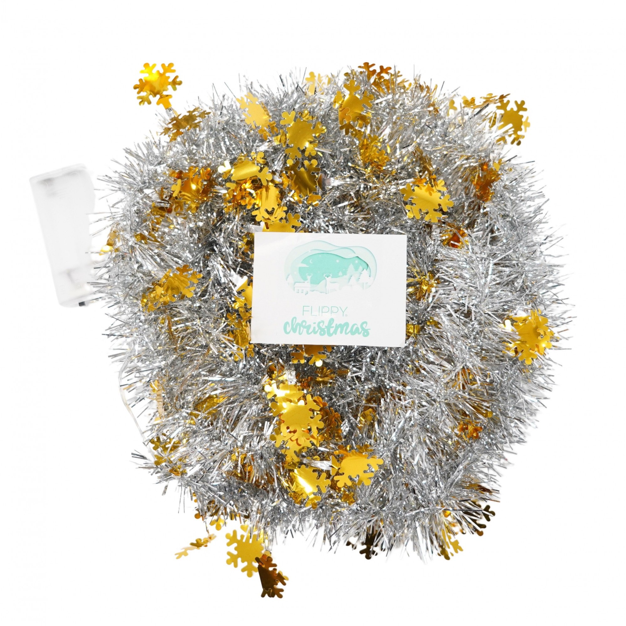 Beteala Craciun cu LED, Aurie, model cu fulgi de nea, 2 m x 5 cm, PVC, Sir, Artificiala,  [1]