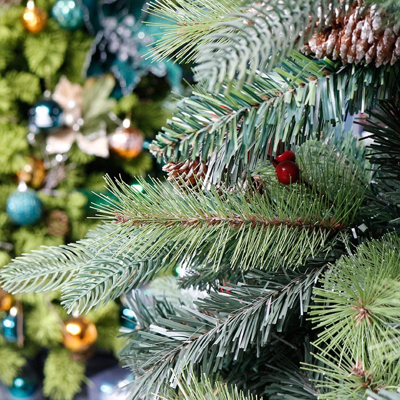 Brad artificial de Craciun, decorat cu conuri pin rosii, pentru interior/exterior, inaltime 150 cm, diametru 104 cm, 323 ramuri, , verde, suport metalic inclus [7]
