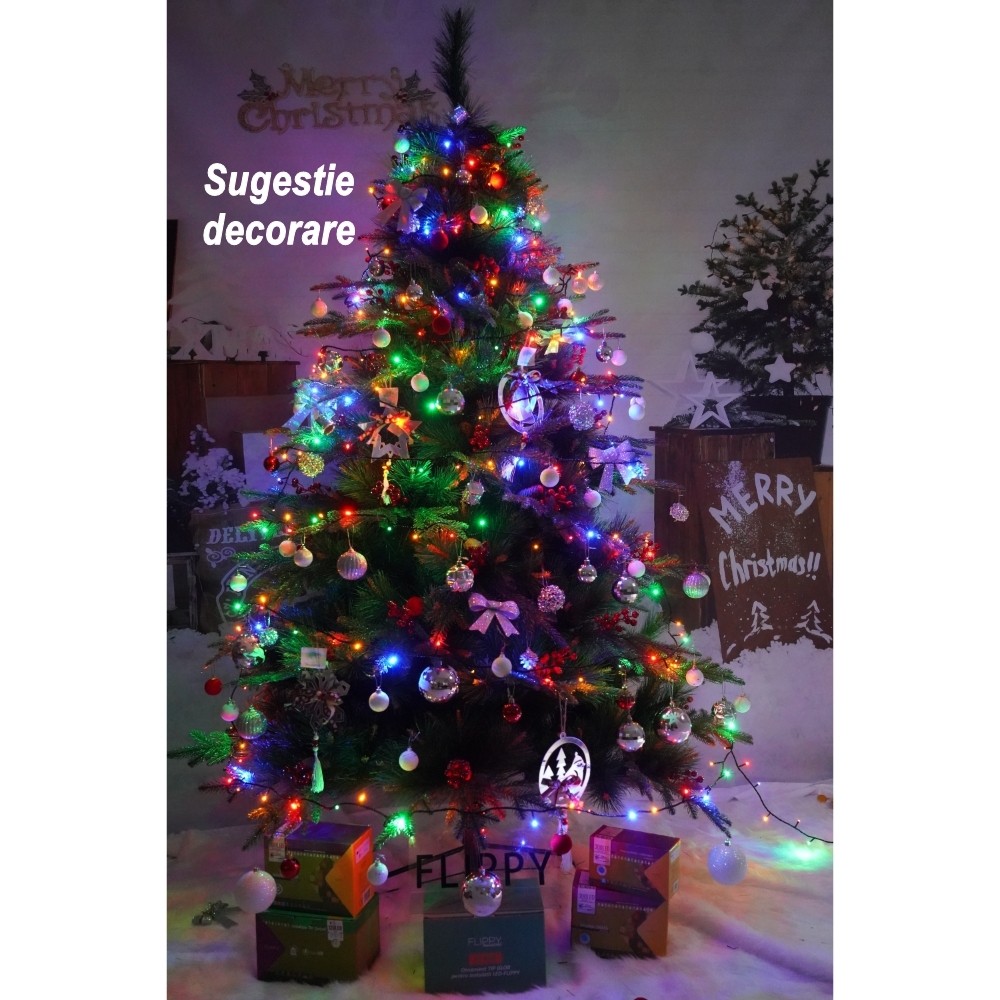 Brad artificial de Craciun, decorat cu conuri pin rosii, pentru interior/exterior, inaltime 150 cm, diametru 104 cm, 323 ramuri, , verde, suport metalic inclus [5]