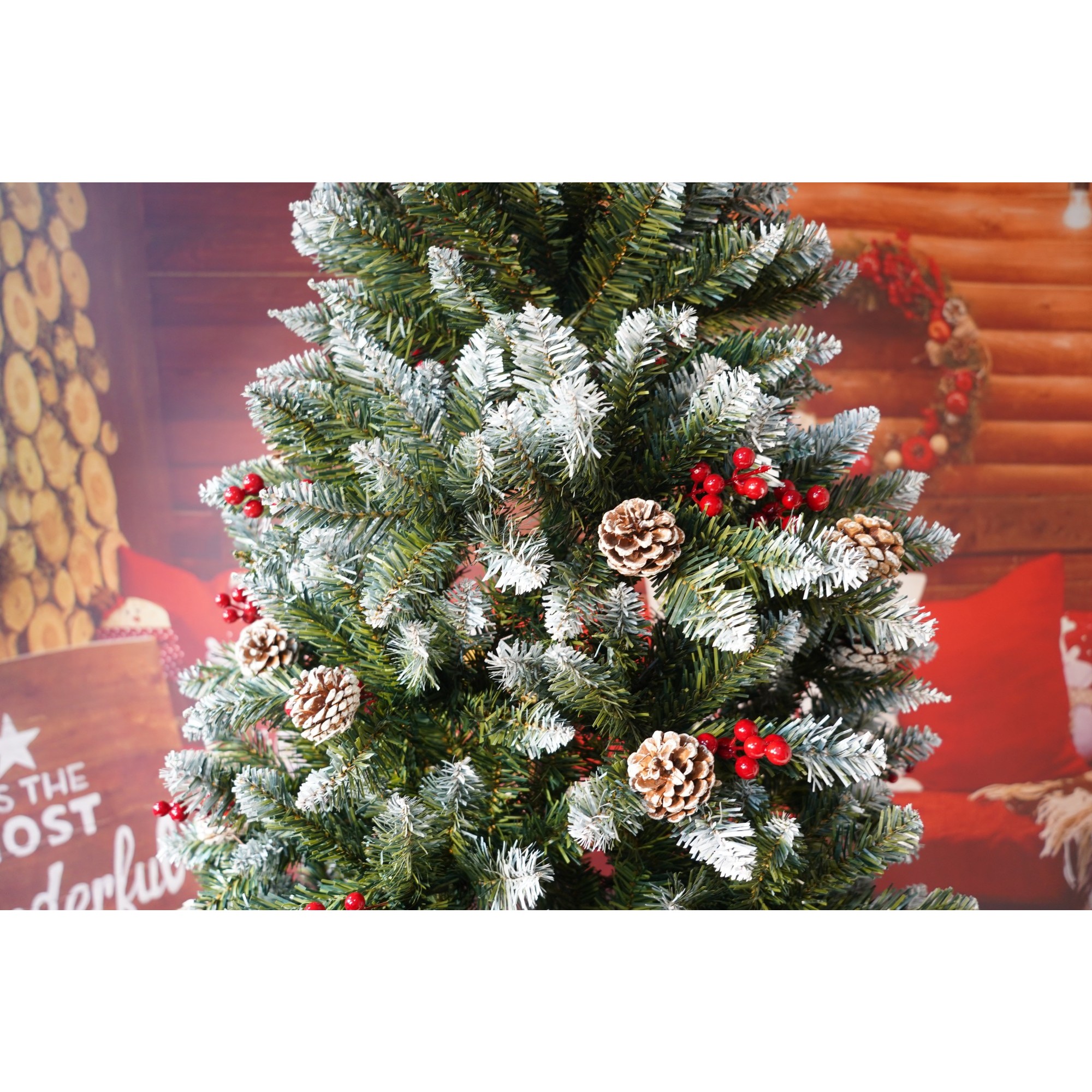 Brad Artificial de Craciun, , Sectionat pentru Perete/ Colt, 2.10 m inaltime, Verde, Decorat, Diametru Inferior 106 cm, Interior/ Exterior [5]