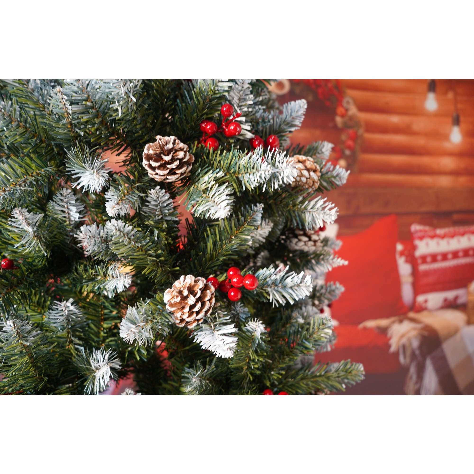 Brad Artificial de Craciun, , Sectionat pentru Perete/ Colt, 2.10 m inaltime, Verde, Decorat, Diametru Inferior 106 cm, Interior/ Exterior [13]