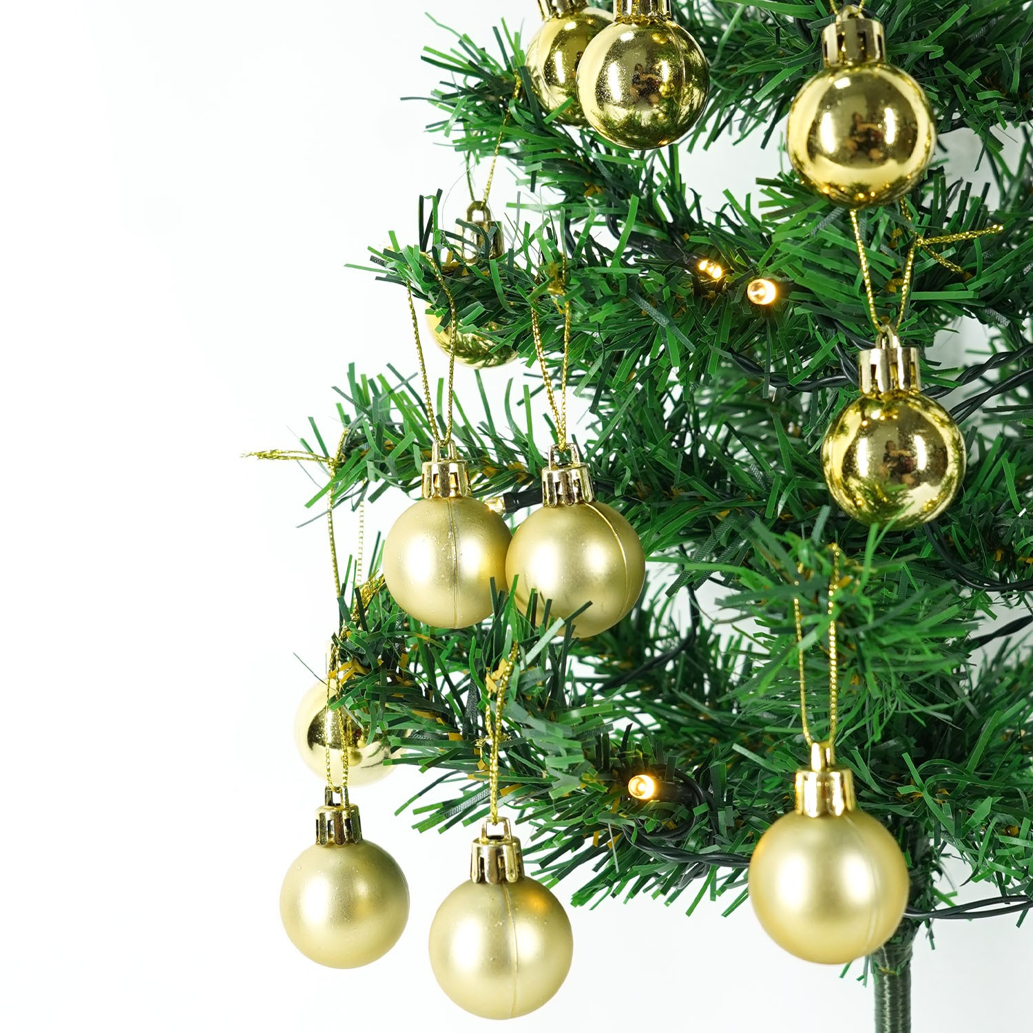 Brad Artificial Impodobit, 60 cm, suport plastic, cu instalatie luminoasa 20 LED alb cald + 20 globuri aurii incluse,  [6]