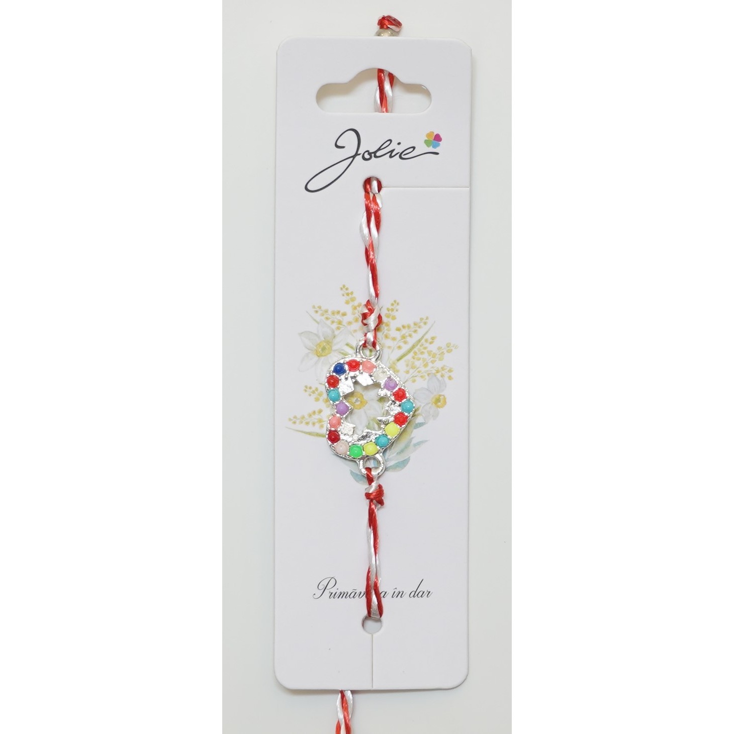 Martisor Bratara snur Alb-Rosu - Bratara cu Snur Alb- Rosu Inima Pietre