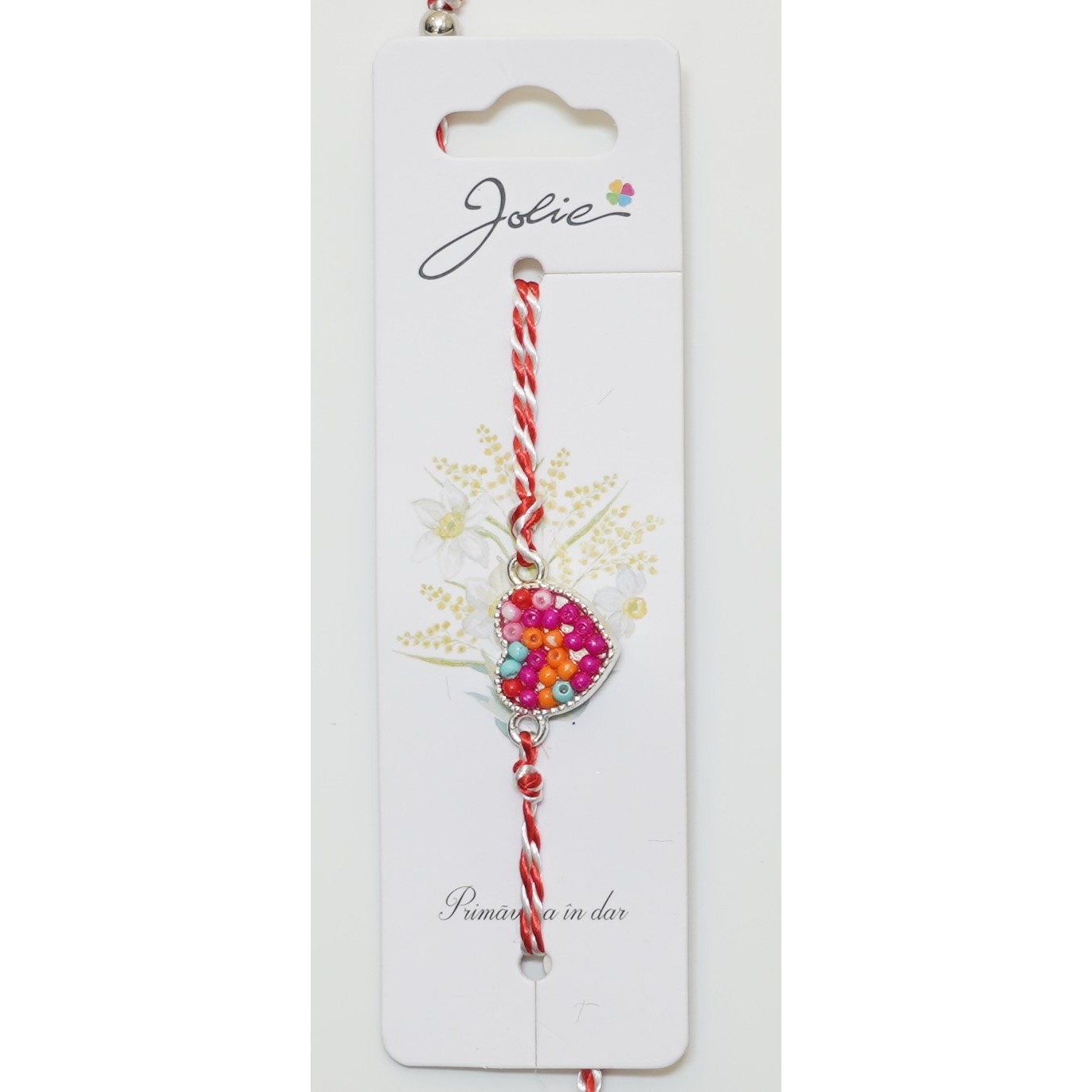 Martisor Bratara snur Alb-Rosu - Bratara cu Snur Alb- Rosu Inimioara