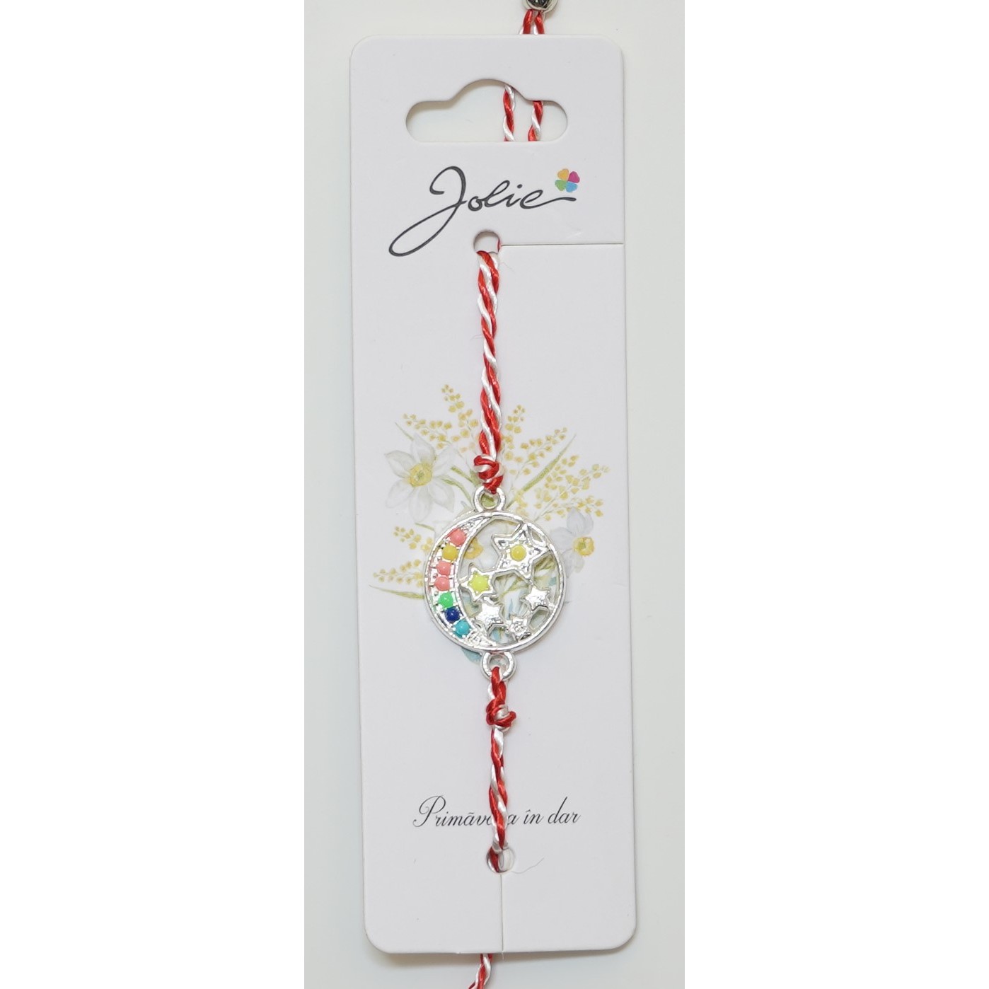 Martisor Bratara snur Alb-Rosu - Bratara cu Snur Alb- Rosu Luna si Stele