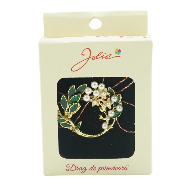 Martisor Brosa Medie - Brosa Multicolora Coronita cu Perle