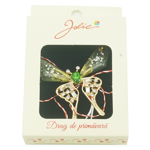 Martisor Brosa Medie - Brosa Multicolora Jolie model Fluture Cristale Verzi