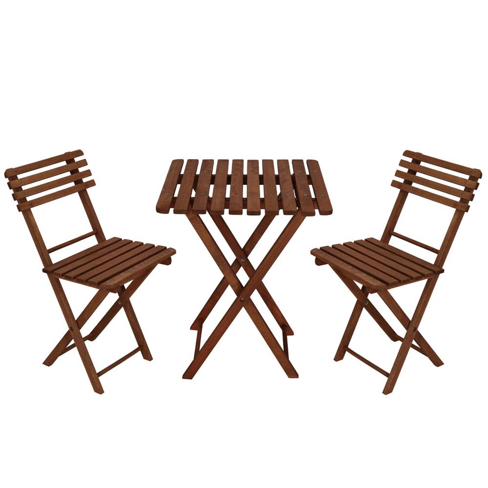 Seturi mobilier - Set mobilier balcon sau terasa din lemn de fag, pliabil, masa 52x51x65 cm si 2 scaune, maro inchis