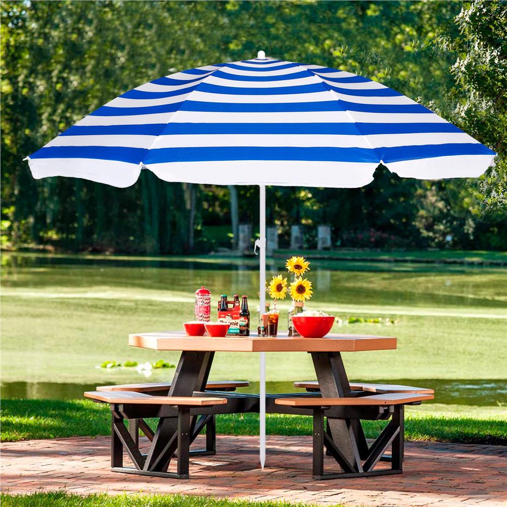 Umbrela de plaja pliabila cu inclinare reglabila, diametru 180 cm, albastru si alb [14]