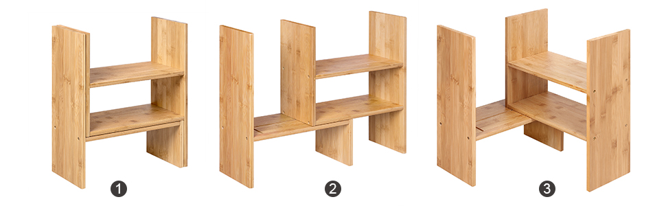 SONGMICS Organizator modular cu 3 forme de depozitare reglabile, din bambus, 65x15x40 cm, maro [4]