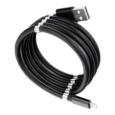 Lightning - Cablu de incarcare rapida, , USB, compatibil Iphone, cu absorbtie magnetica, 1 m, negru