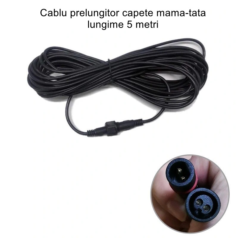 Cablu prelungitor IP65 , pentru lampi solare, material cauciuc si cupru, 2 Pini mama- tata, waterproof, 5 metri, negru [3]