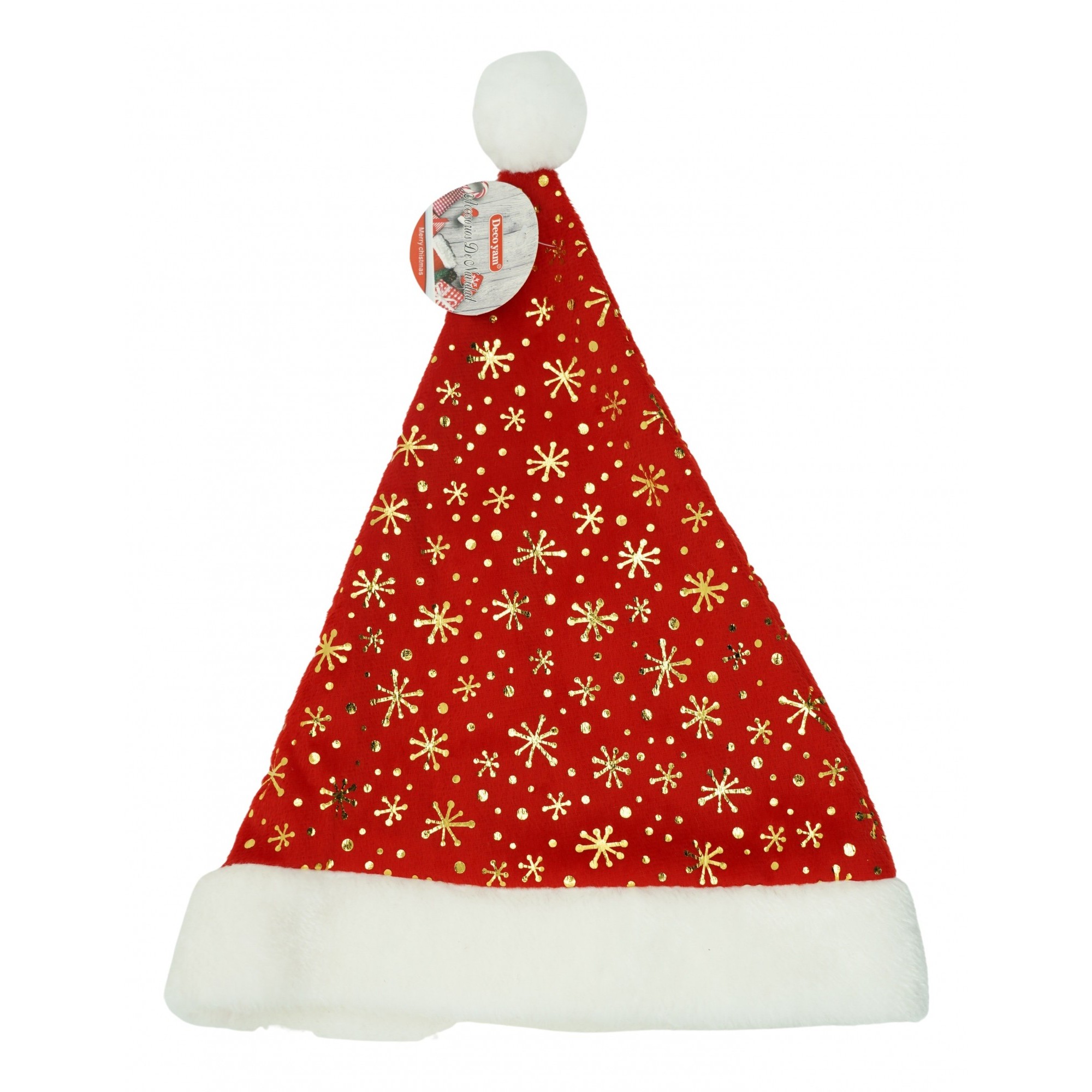 Costume Craciun - Caciulita de Mos Craciun, ,cu ornament auriu fulg de nea, rosie, marime universala, material textil