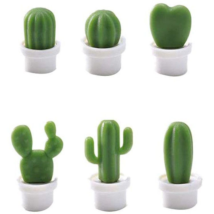 Accesorii Bucătărie - Set 6 Magneti de Frigider, , Model Cactusi in Ghiveci, din ABS si Magnet, Verde/Alb