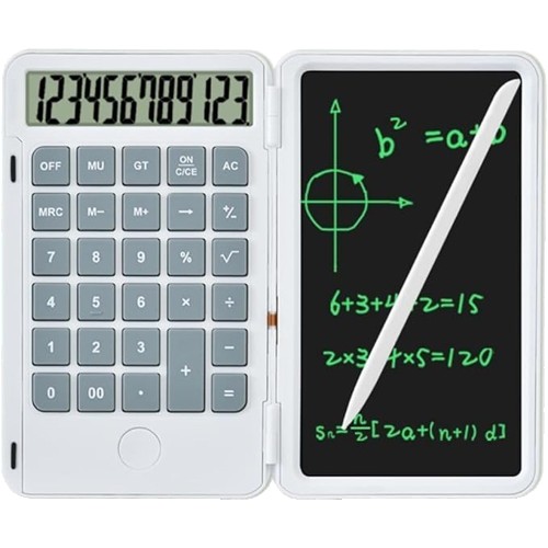 Accesorii Birou si Consumabile - Calculator de Mana Reincarcabil cu Tabla de Scris, , Calculator Portabil, Ecran LCD, Afisaj cu 12 Cifre, Ecran de 15 cm, Culoare Alb