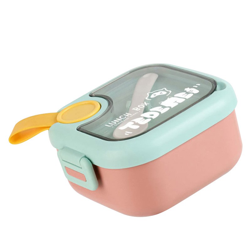 Articole Diverse copii - Caserola pentru copii , lunch box, 750 ml, doua boluri, lingura, foarfeca din plastic, rezistenta la scurgeri, Roz
