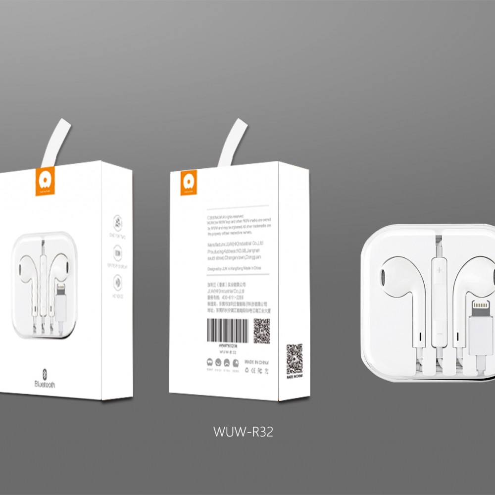 Casti Audio Telefoane - Casti Audio cu Microfon si cu Port Lightning WUW-R32 compatibile iPhone, Alb