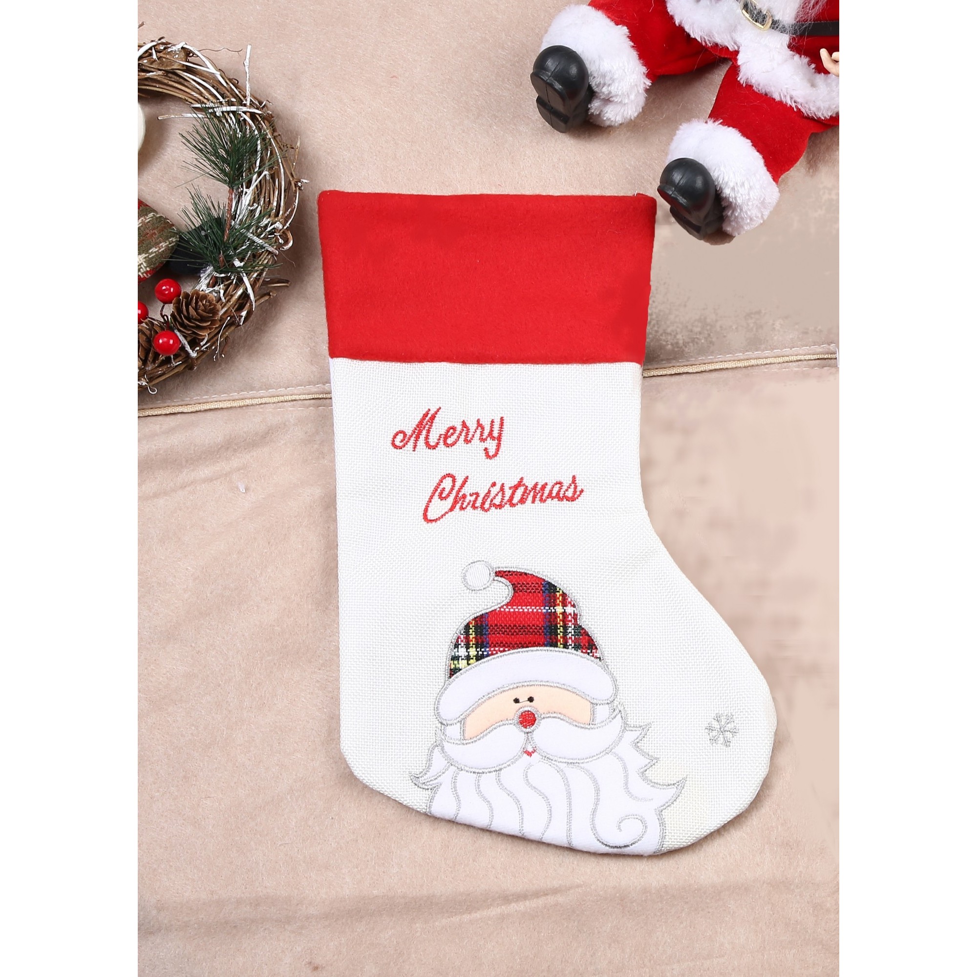 Ciorap Cadouri, culoare alba, imprimeu Mos Craciun, marimea 16x30 cm,  [2]