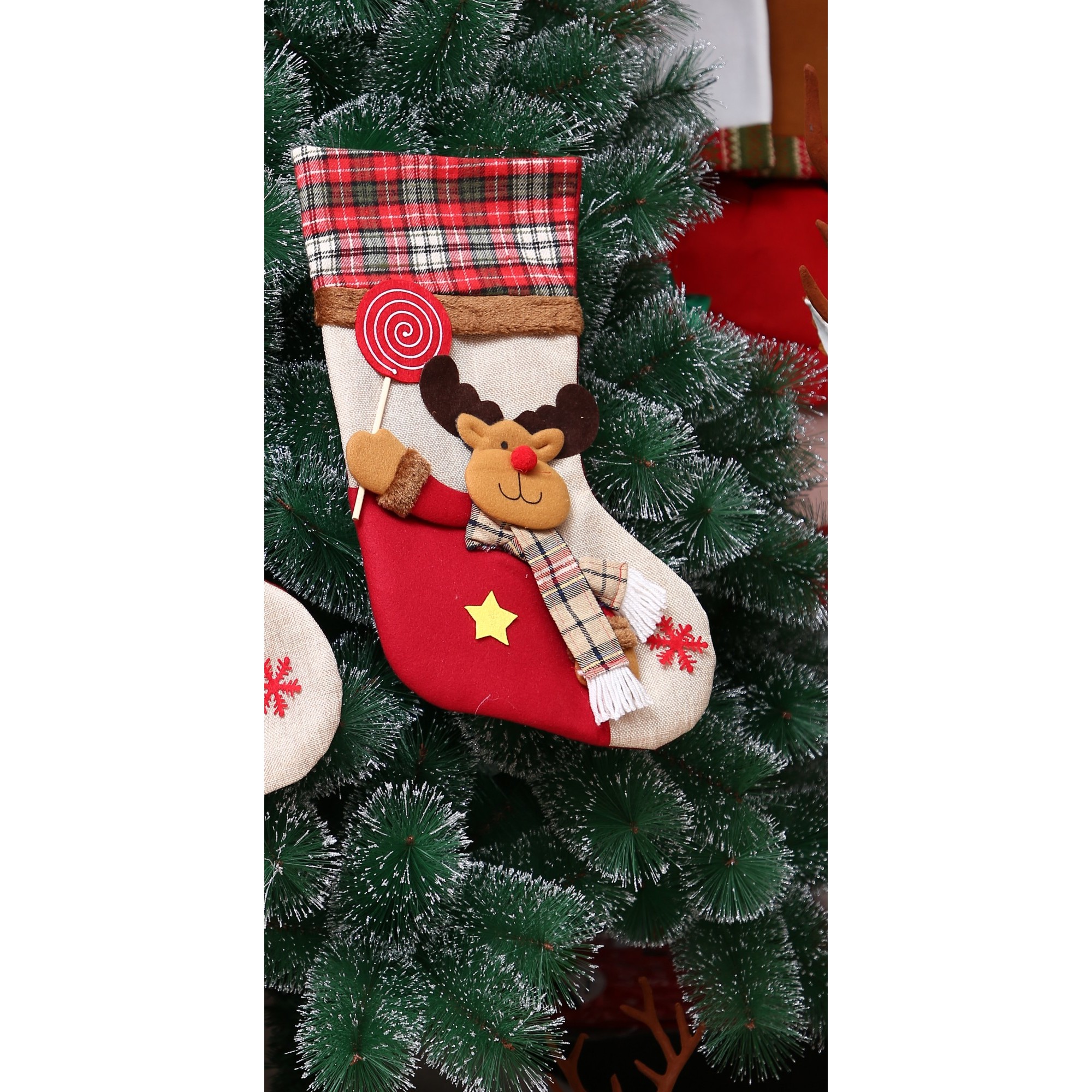 Ciorap Cadouri,,cu model Mos Craciun,crem, marimea 20x40 cm, textil, interior [4]