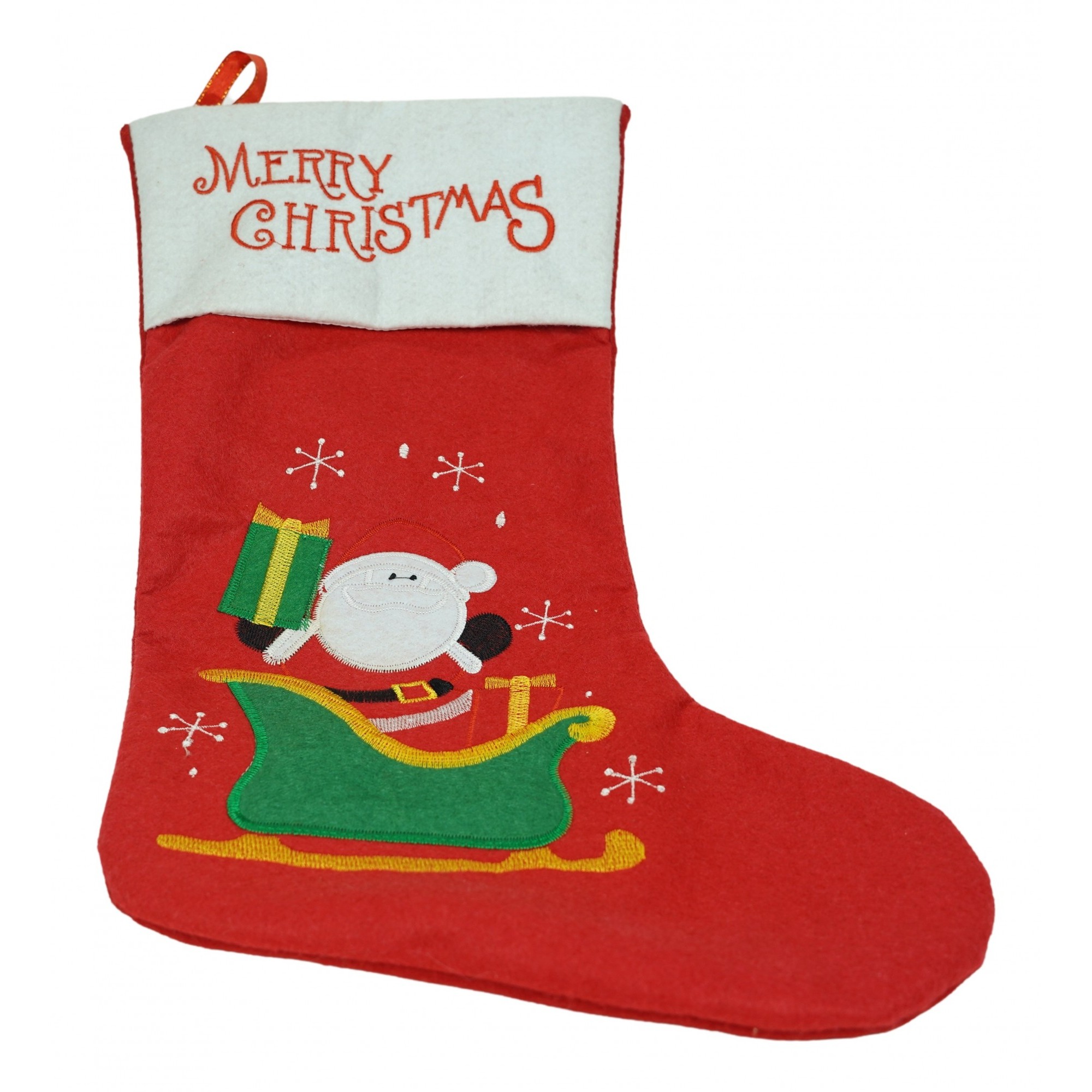 Ciorapi Craciun - Ciorap Cadouri,,cu model Mos Craciun, rosu, marimea 19x38 cm, textil, interior