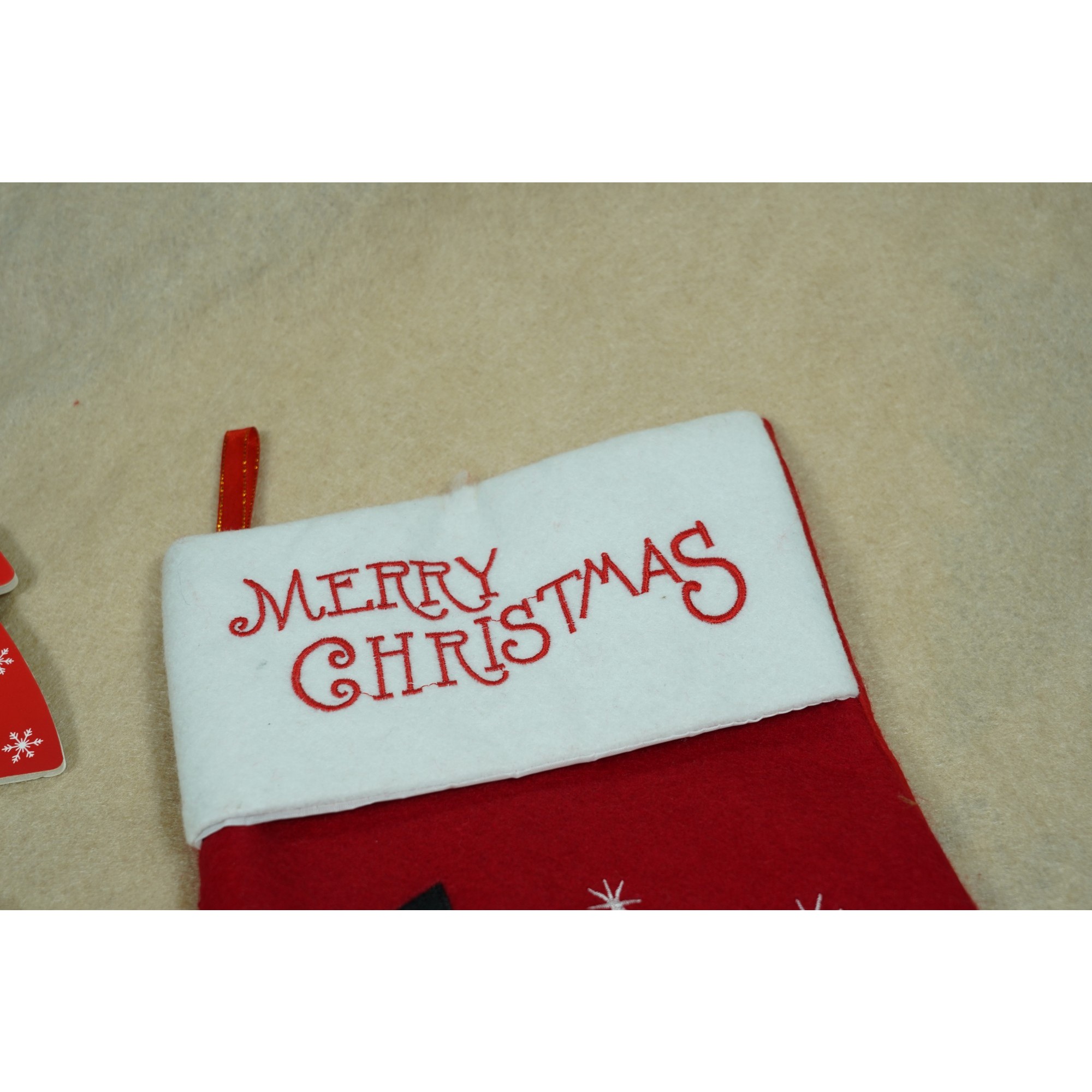 Ciorap Cadouri, ,cu model Mos Craciun, rosu, marimea 20x40 cm, textil, interior [4]