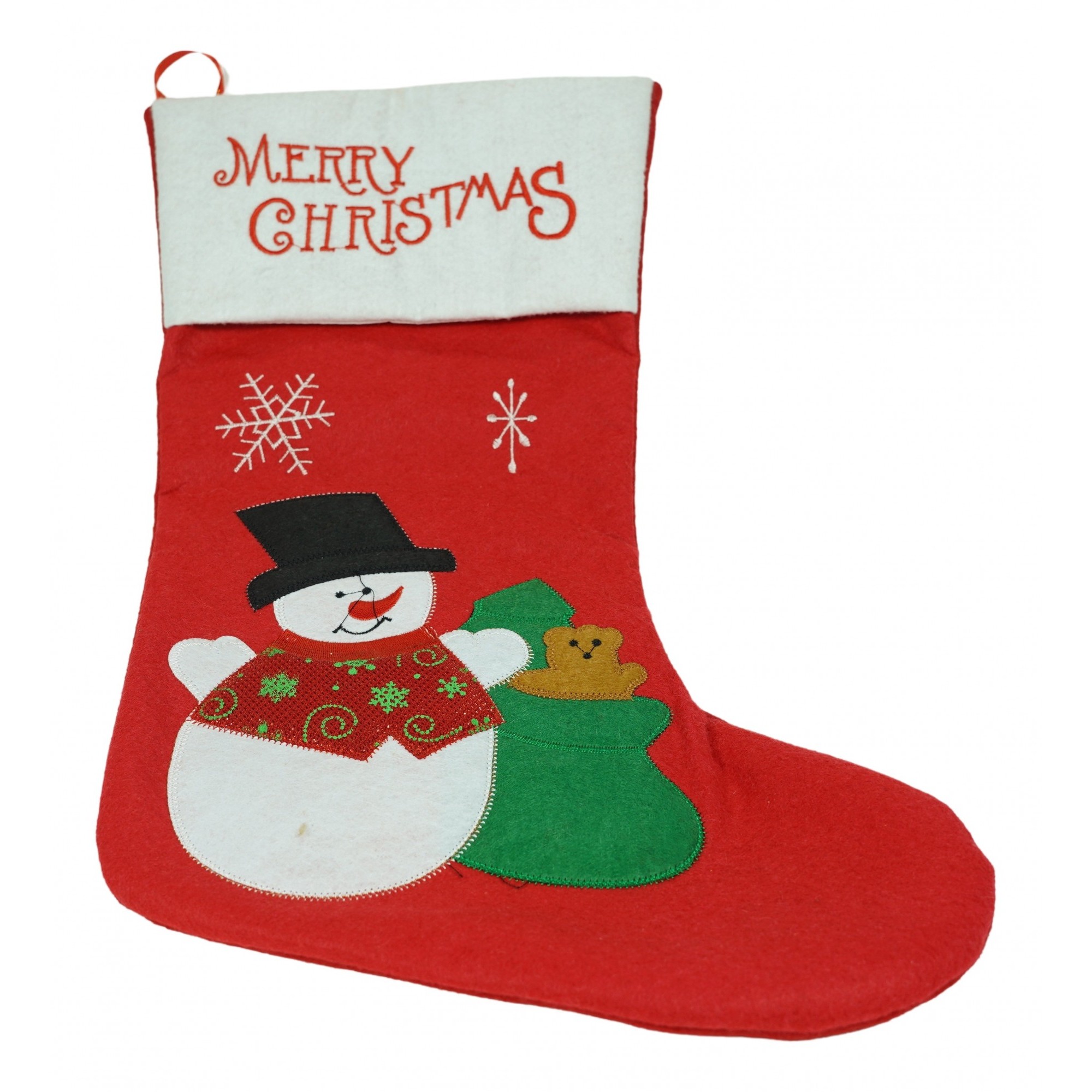 Ciorapi Craciun - Ciorap Cadouri, ,cu model om de zapada,rosu, marimea 19x38 cm, textil, interior